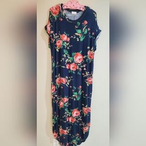 Floral Maxi Dress - Navy and Pink